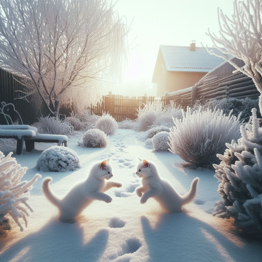 Kissat lumessa