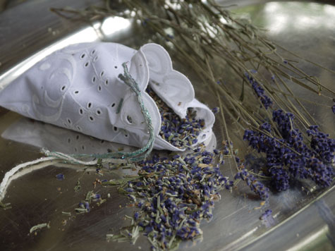 Tuoksupussissa kuivattuja laventelinkukkia